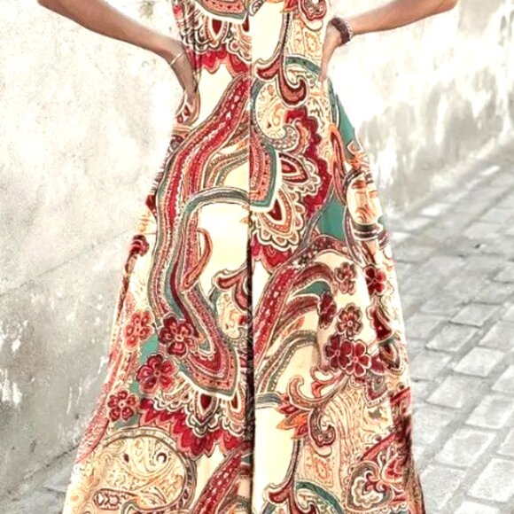 XL HOLIDAY STREETWEAR PAISLEY PRINT WIDE LEG MIDWAIST FULL LENGTH JUMPSUIT - Picture 3 of 6